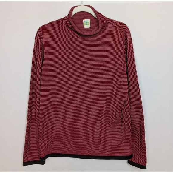 Title Nine L Synergy Rolled Mock Neck Turtleneck Sweater Stripe Outdoors Hiking - Picture 1 of 12